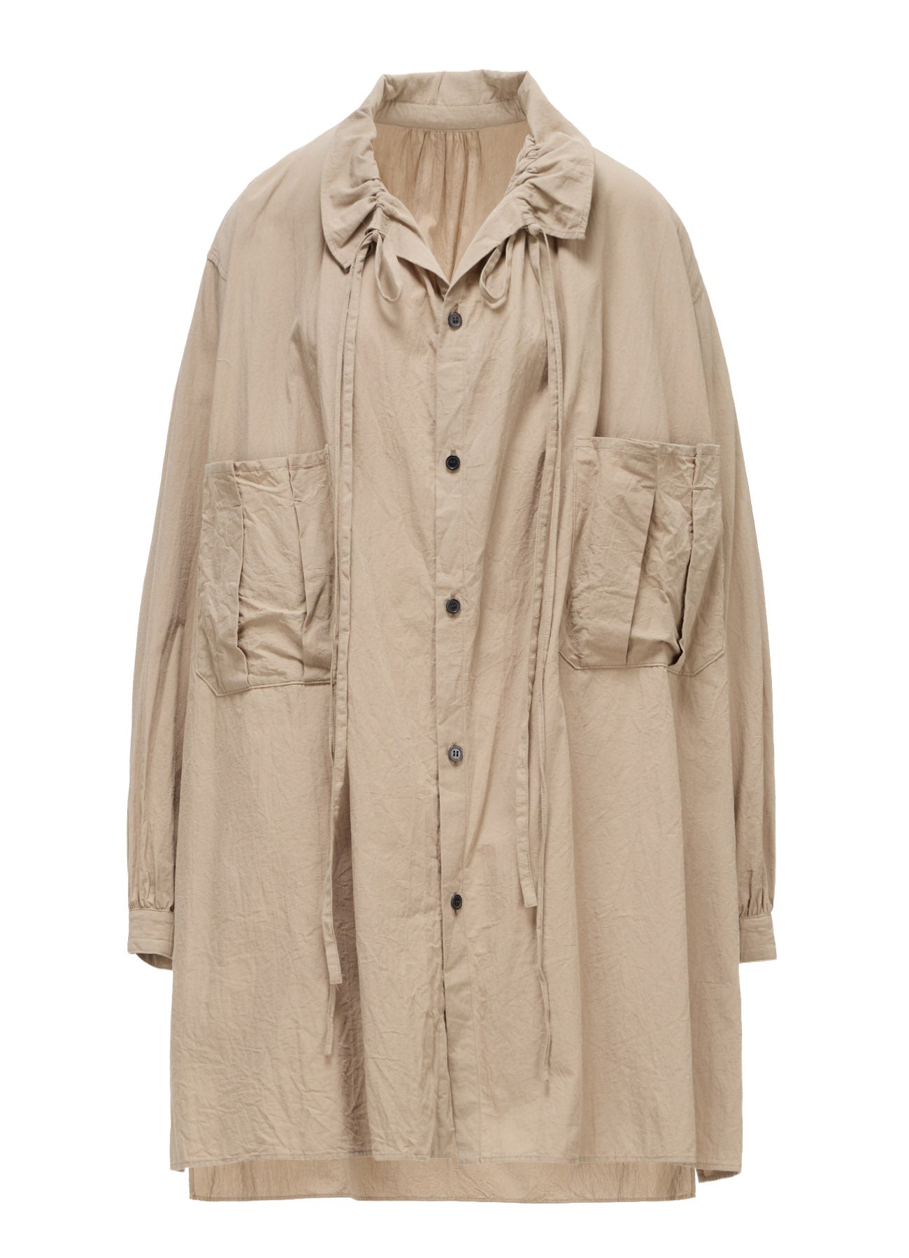COTTON FLAX GATHERED COLLAR BLOUSE