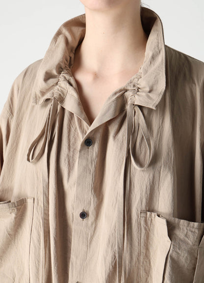 COTTON FLAX GATHERED COLLAR BLOUSE