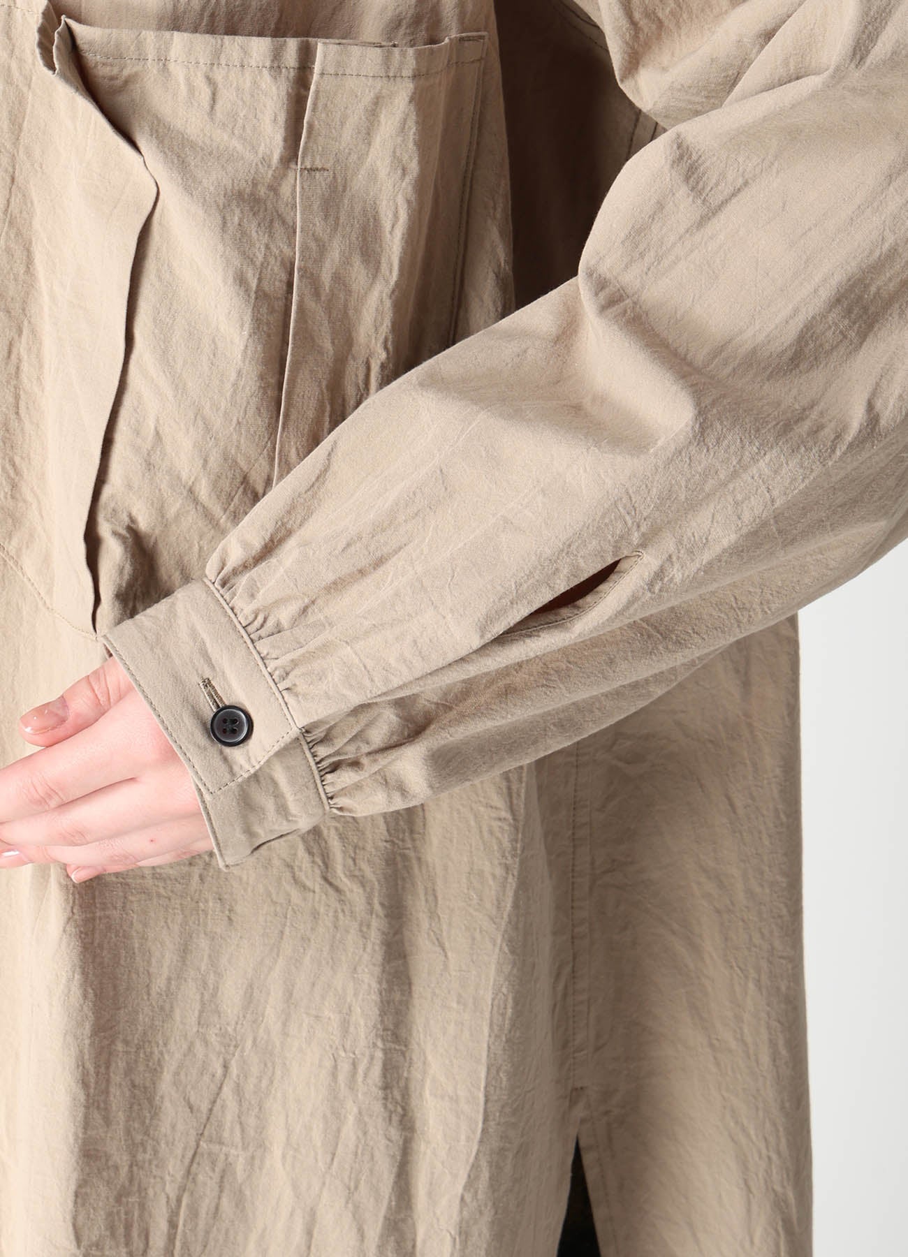 COTTON FLAX GATHERED COLLAR BLOUSE