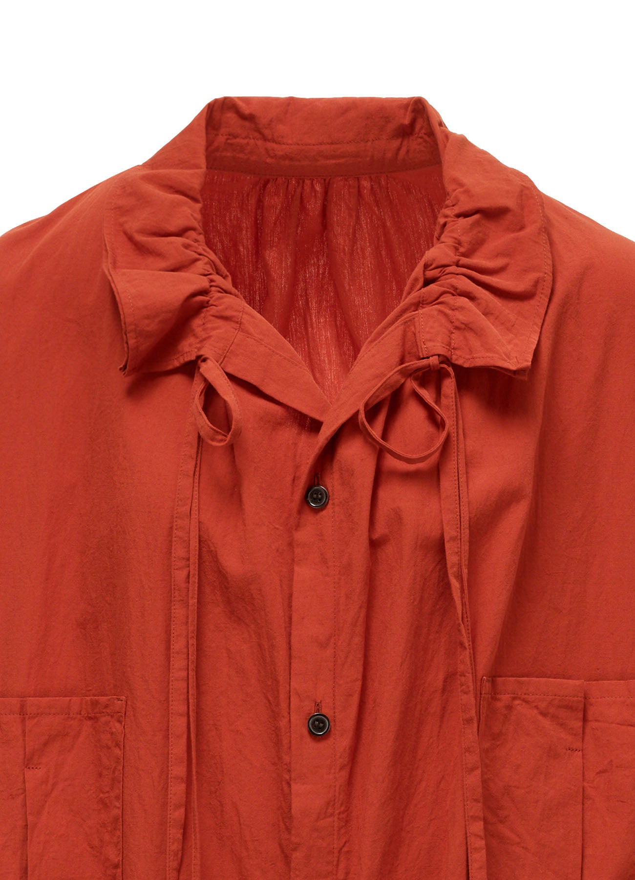 COTTON FLAX GATHERED COLLAR BLOUSE
