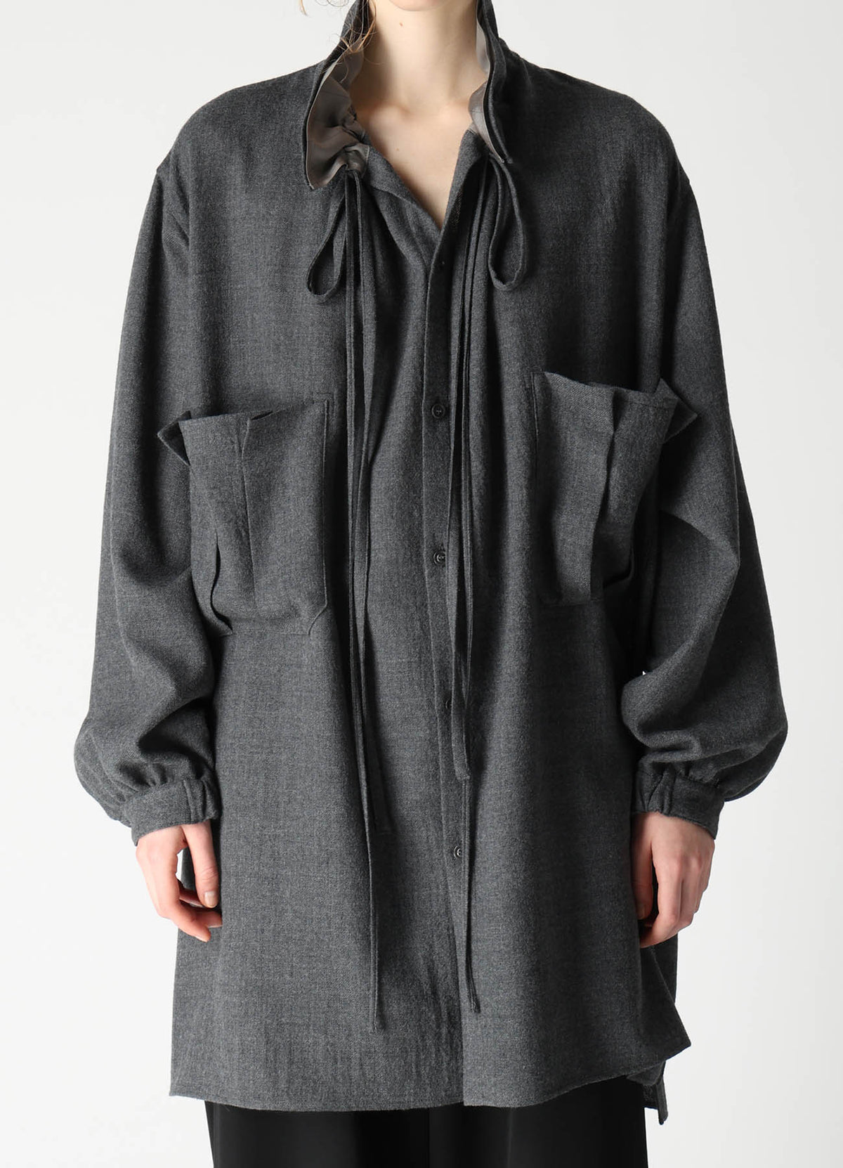 WOOL VIYELLA GATHER COLLAR BLOUSE