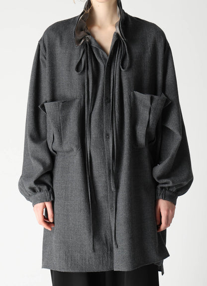 WOOL VIYELLA GATHER COLLAR BLOUSE