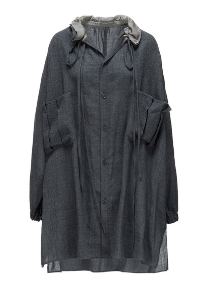WOOL VIYELLA GATHER COLLAR BLOUSE