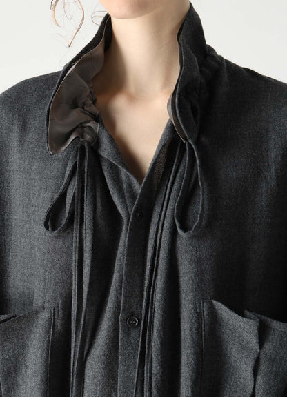 WOOL VIYELLA GATHER COLLAR BLOUSE