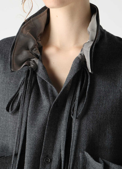 WOOL VIYELLA GATHER COLLAR BLOUSE