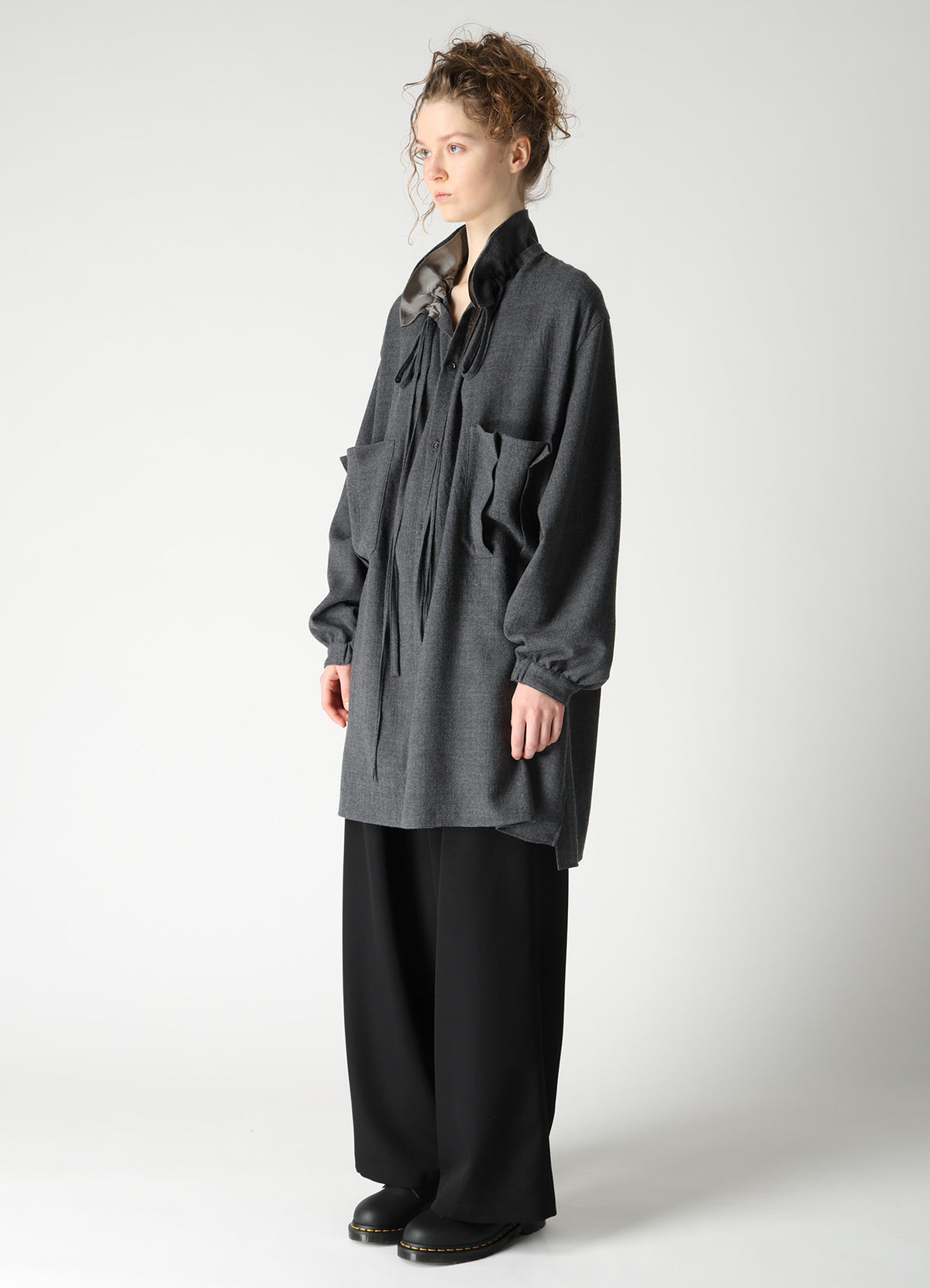 WOOL VIYELLA GATHER COLLAR BLOUSE