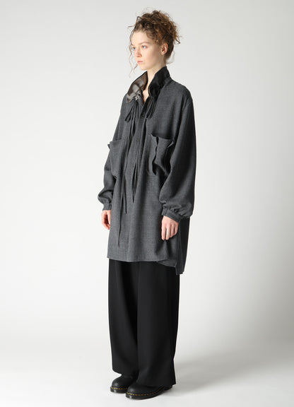WOOL VIYELLA GATHER COLLAR BLOUSE