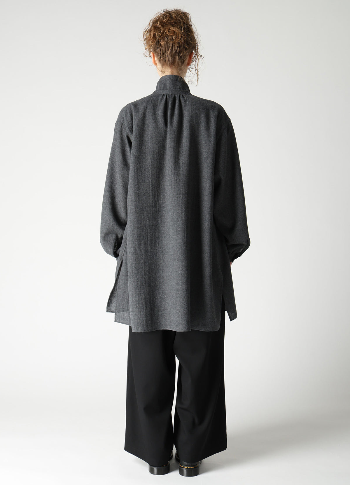 WOOL VIYELLA GATHER COLLAR BLOUSE