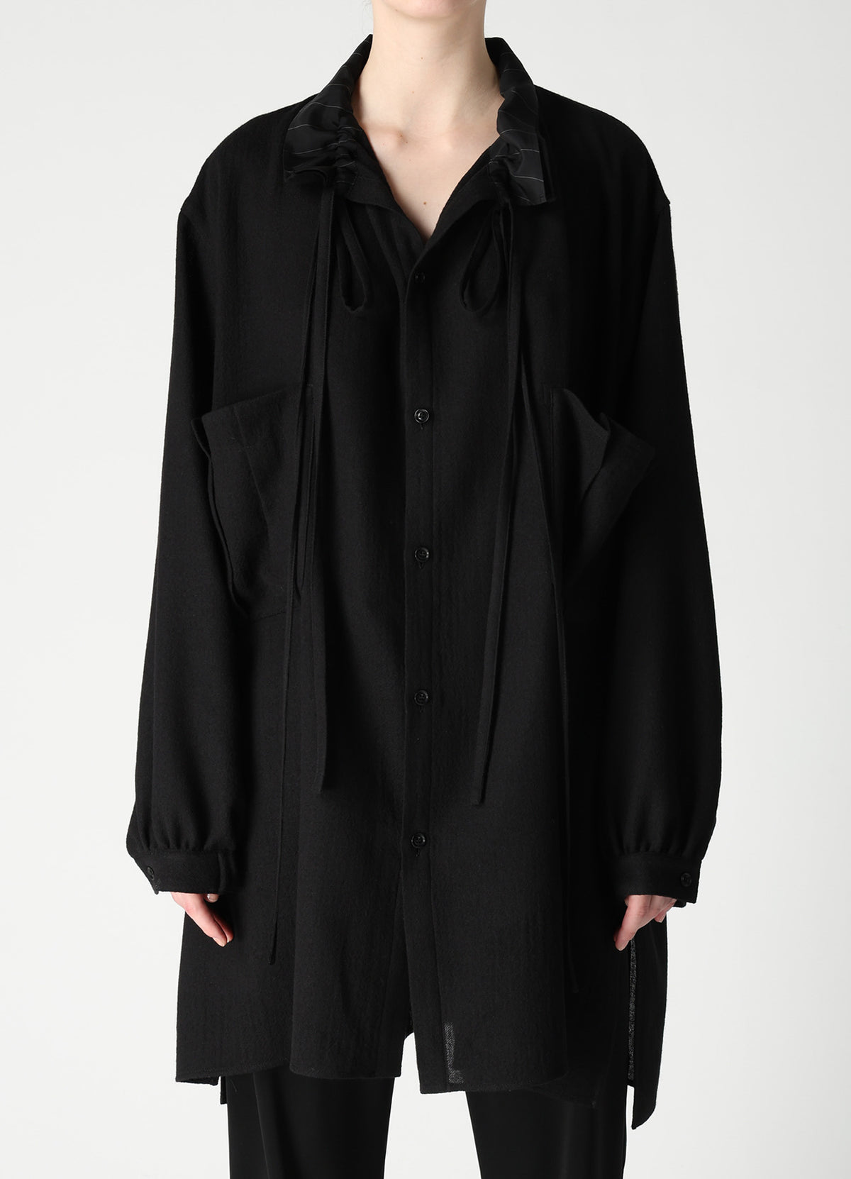 WOOL VIYELLA GATHER COLLAR BLOUSE