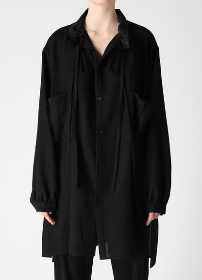 WOOL VIYELLA GATHER COLLAR BLOUSE