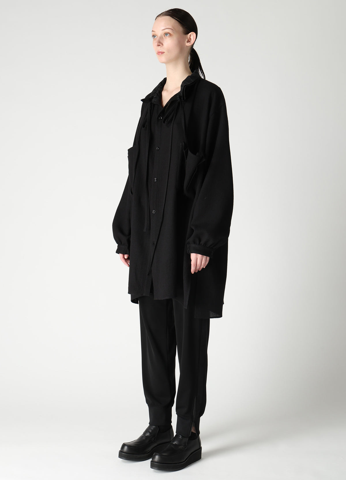 WOOL VIYELLA GATHER COLLAR BLOUSE