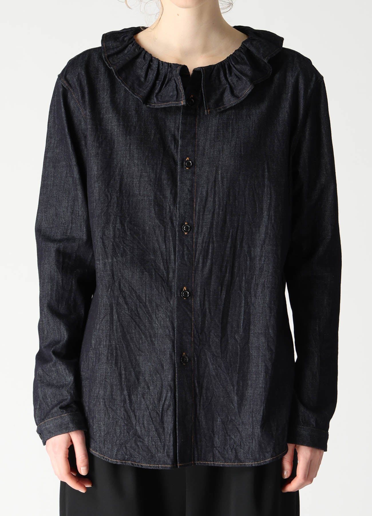 6OZ DENIM GATHERED COLLAR SHIRT – THE SHOP YOHJI YAMAMOTO