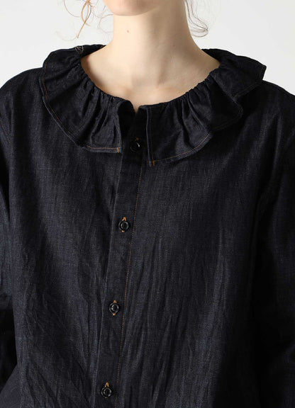6OZ DENIM GATHERED COLLAR SHIRT