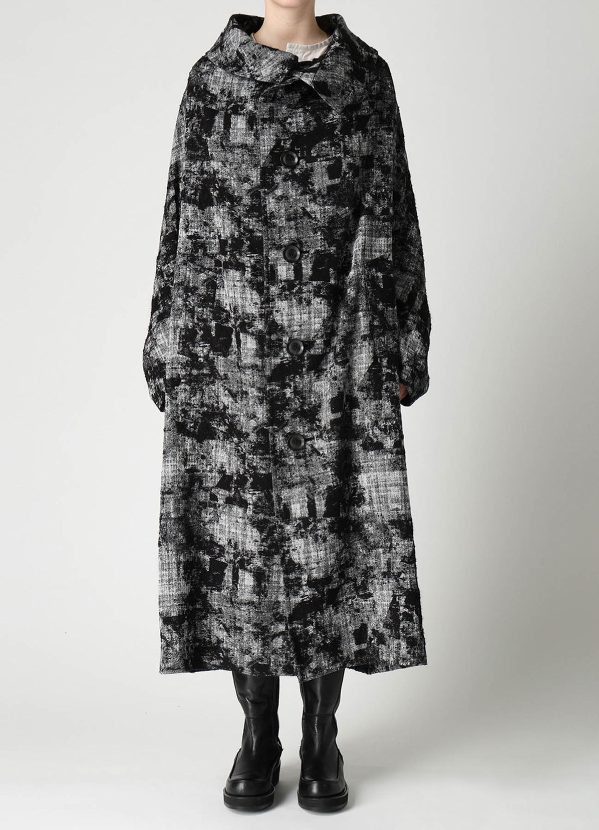 MOHAIR FADED PLAID JACQUARD LONG CAPE COAT