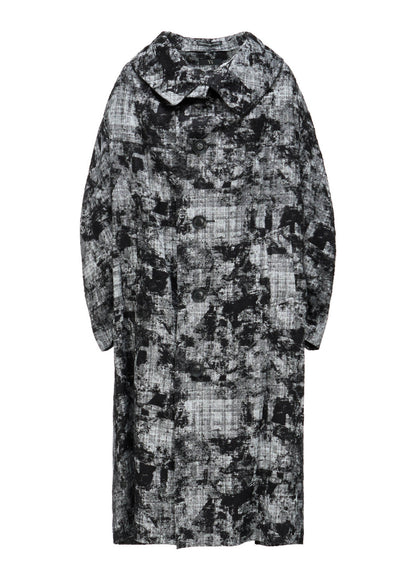 MOHAIR FADED PLAID JACQUARD LONG CAPE COAT