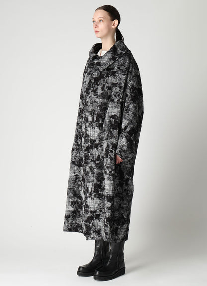 MOHAIR FADED PLAID JACQUARD LONG CAPE COAT