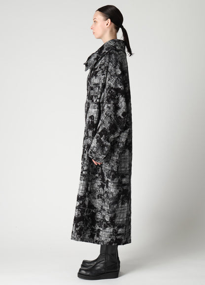 MOHAIR FADED PLAID JACQUARD LONG CAPE COAT