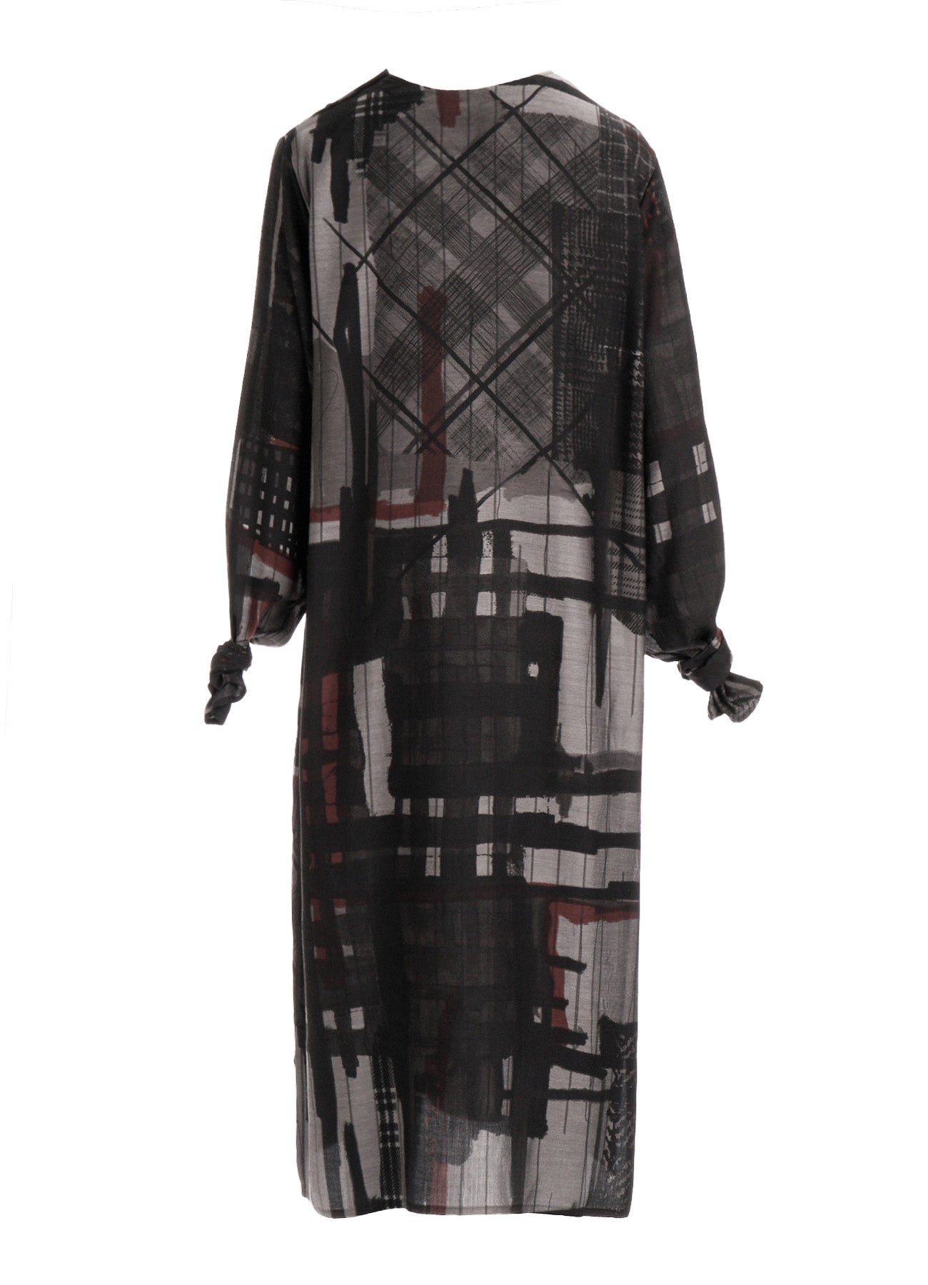 CU/DUNGAREE TWILL PLAID PRINT KNOT SLEEVE DRESS