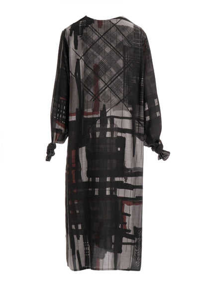 CU/DUNGAREE TWILL PLAID PRINT KNOT SLEEVE DRESS