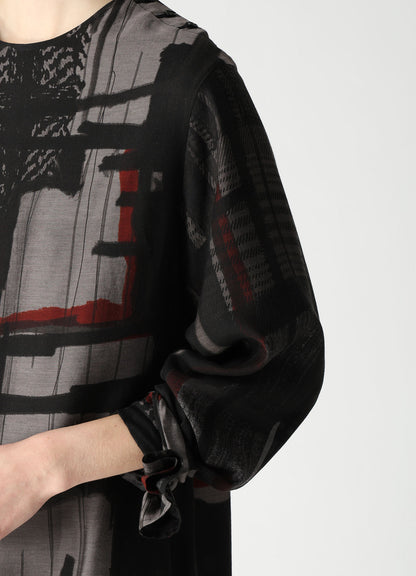 CU/DUNGAREE TWILL PLAID PRINT KNOT SLEEVE DRESS