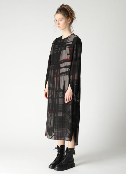 CU/DUNGAREE TWILL PLAID PRINT KNOT SLEEVE DRESS