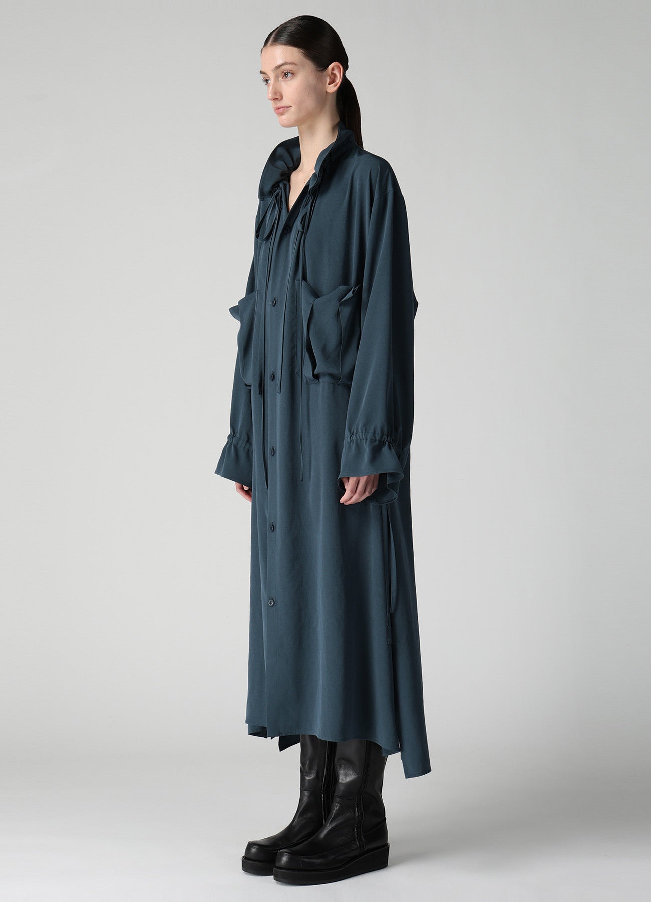 TA/PE CREPE DE CHINE GATHER COLLAR DRESS