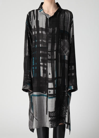 CU/DUNGAREE TWILL PLAID PRINT OPEN COLLAR SHIRT DRESS