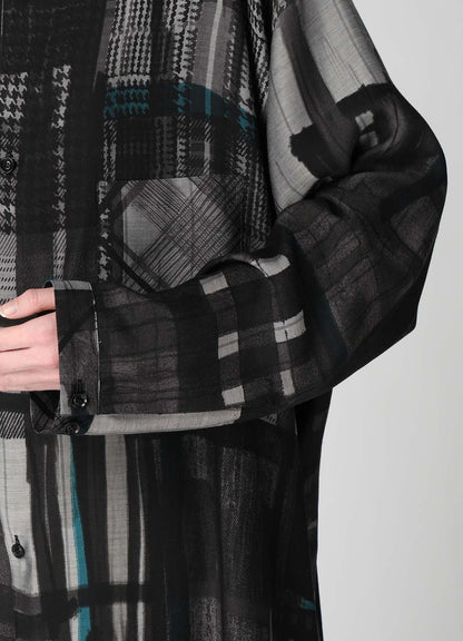 CU/DUNGAREE TWILL PLAID PRINT OPEN COLLAR SHIRT DRESS