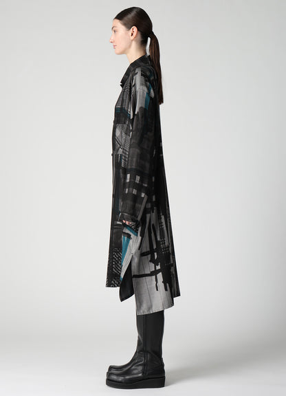 CU/DUNGAREE TWILL PLAID PRINT OPEN COLLAR SHIRT DRESS