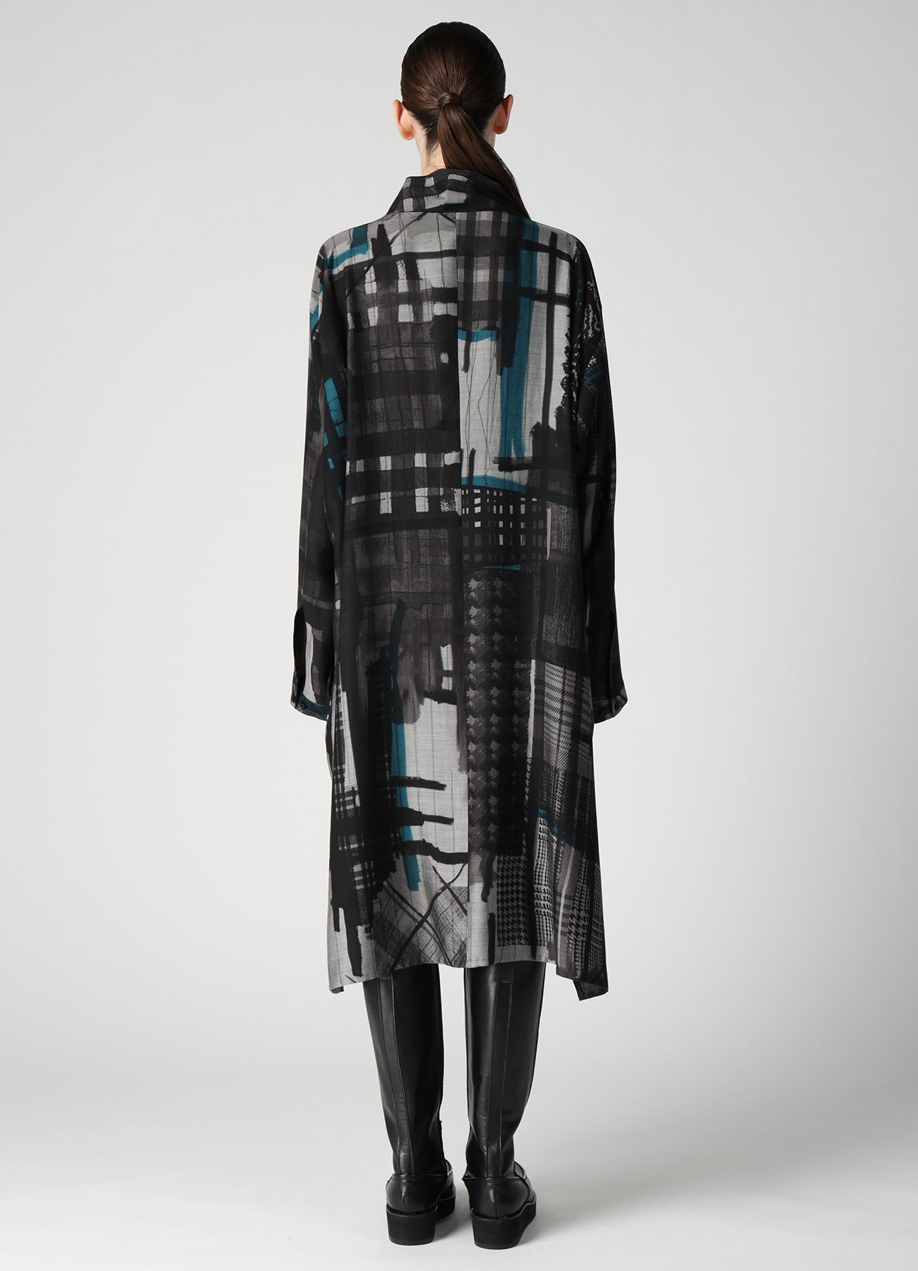CU/DUNGAREE TWILL PLAID PRINT OPEN COLLAR SHIRT DRESS
