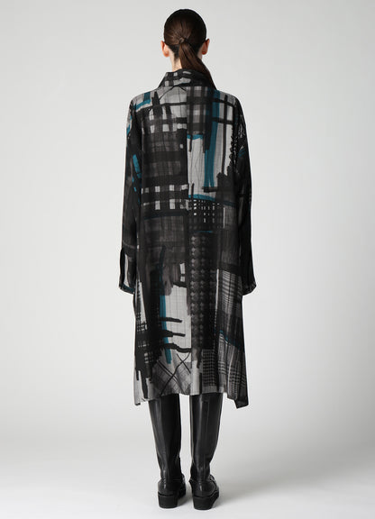 CU/DUNGAREE TWILL PLAID PRINT OPEN COLLAR SHIRT DRESS