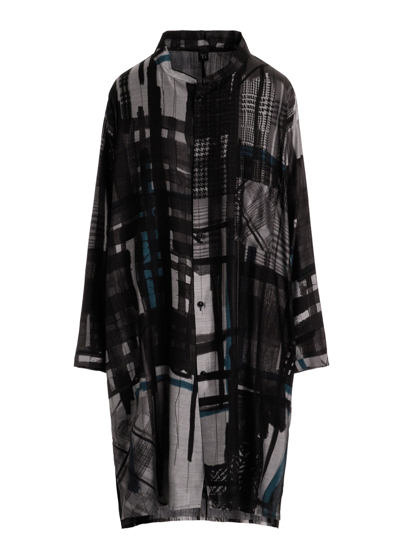 CU/DUNGAREE TWILL PLAID PRINT OPEN COLLAR SHIRT DRESS