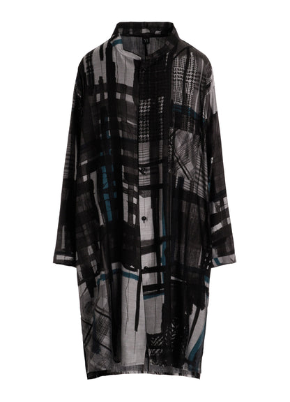 CU/DUNGAREE TWILL PLAID PRINT OPEN COLLAR SHIRT DRESS
