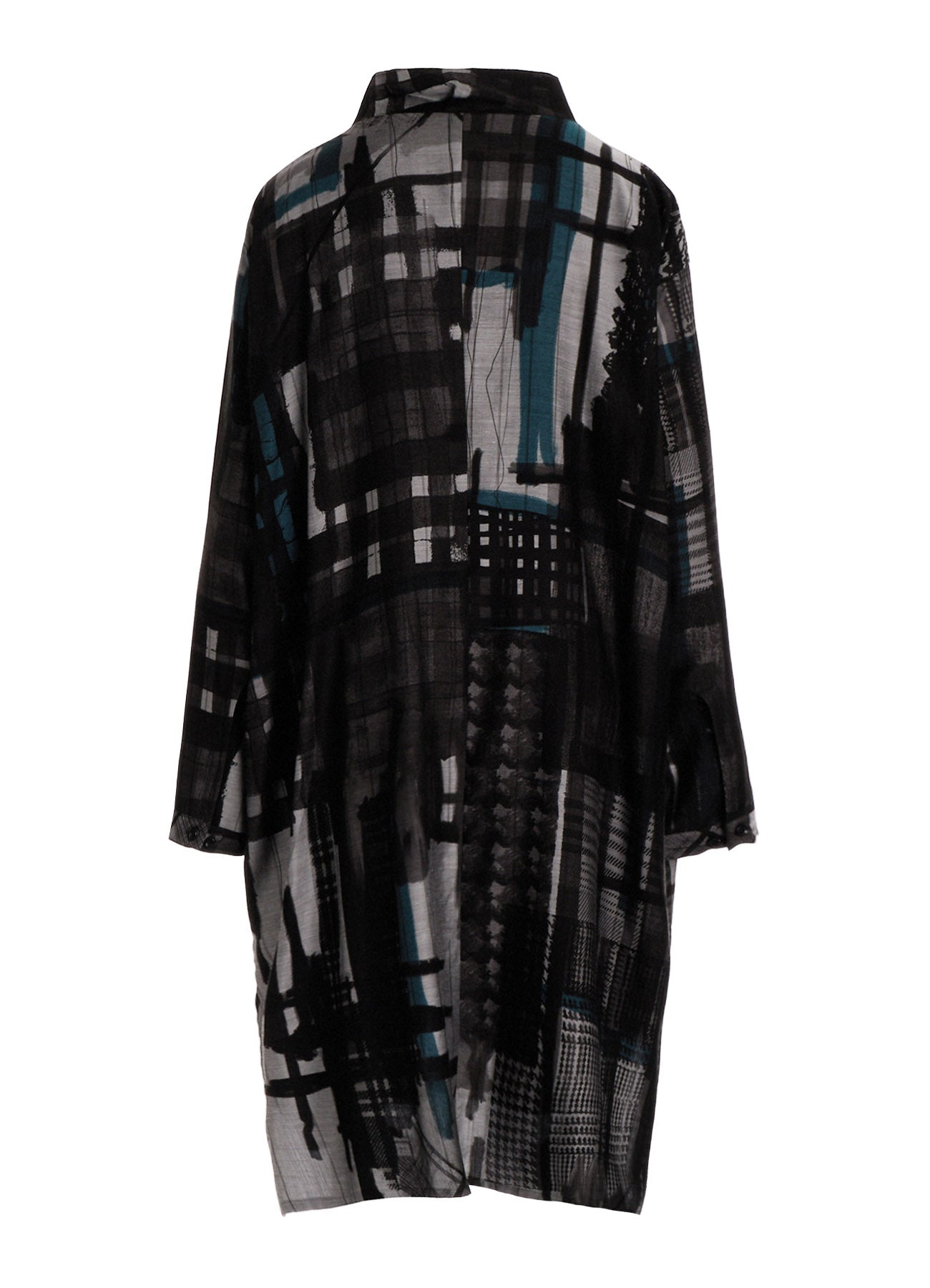 CU/DUNGAREE TWILL PLAID PRINT OPEN COLLAR SHIRT DRESS