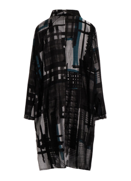 CU/DUNGAREE TWILL PLAID PRINT OPEN COLLAR SHIRT DRESS