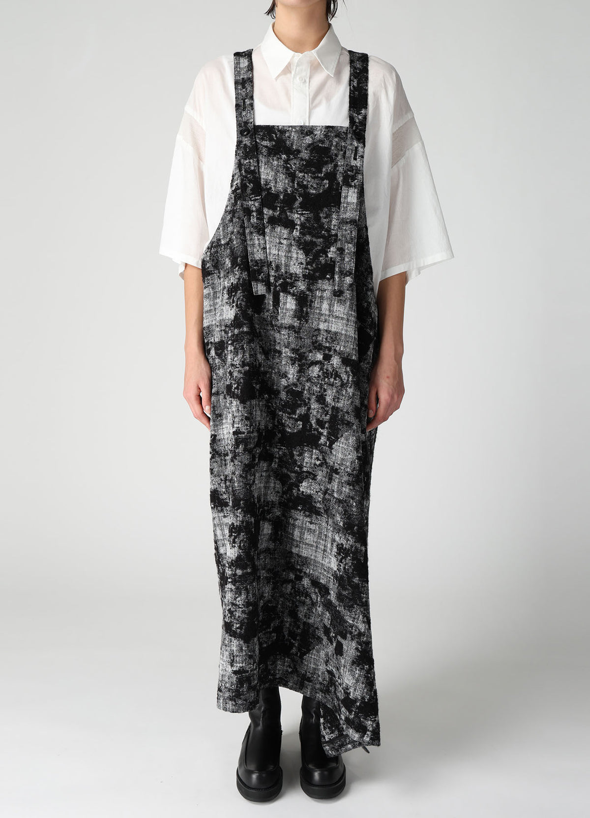 MOHAIR FADED PLAID JACQUARD SHOULDER STRAP DRESS