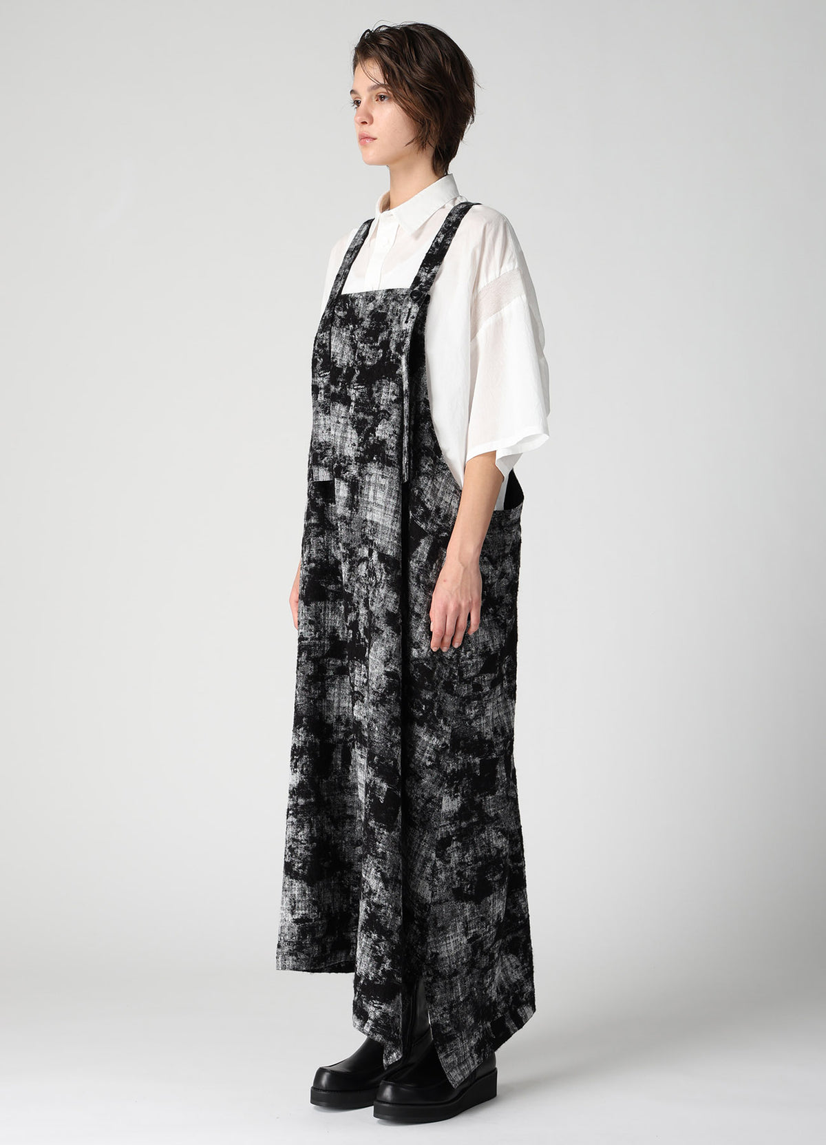 MOHAIR FADED PLAID JACQUARD SHOULDER STRAP DRESS