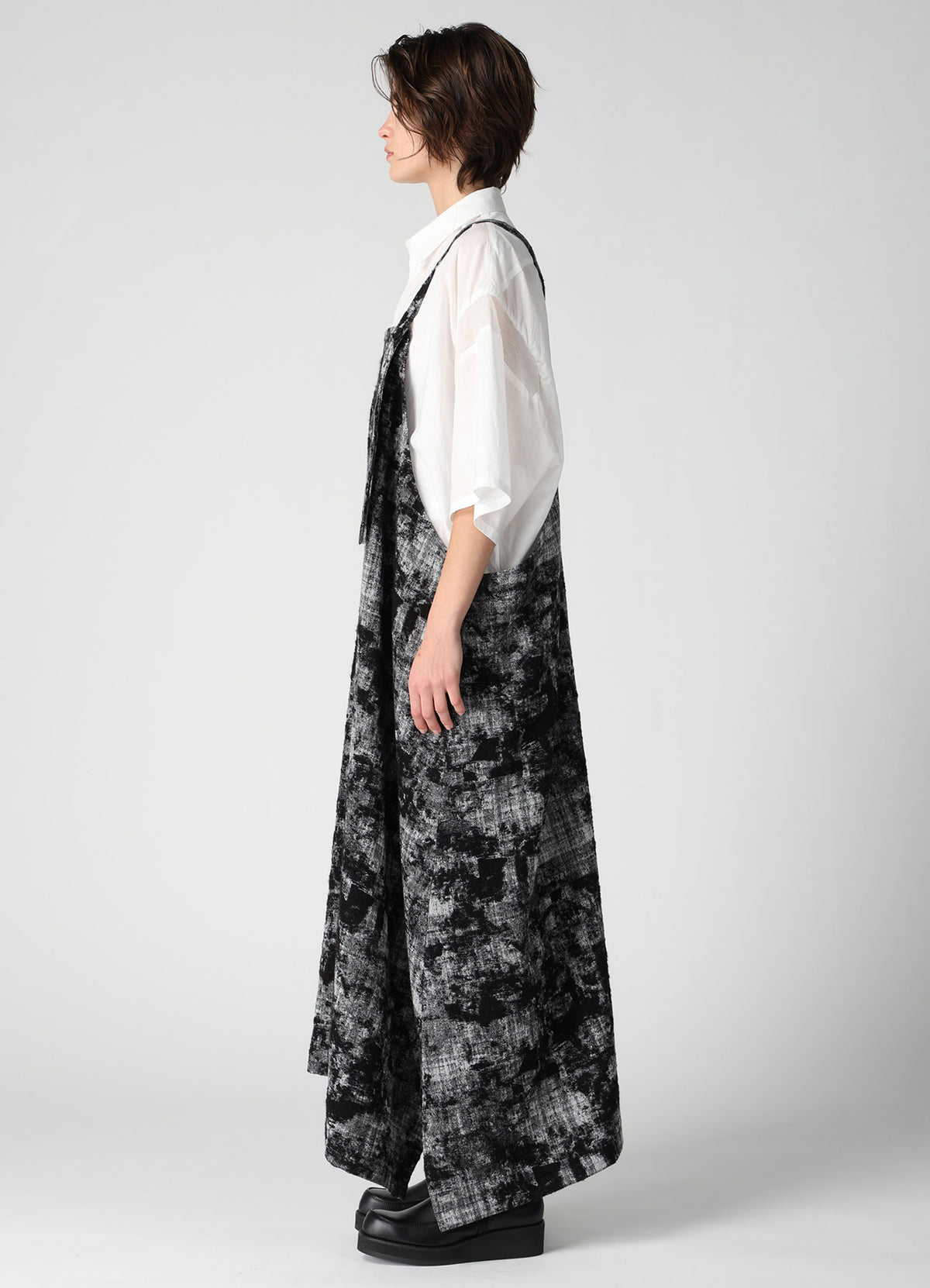 MOHAIR FADED PLAID JACQUARD SHOULDER STRAP DRESS