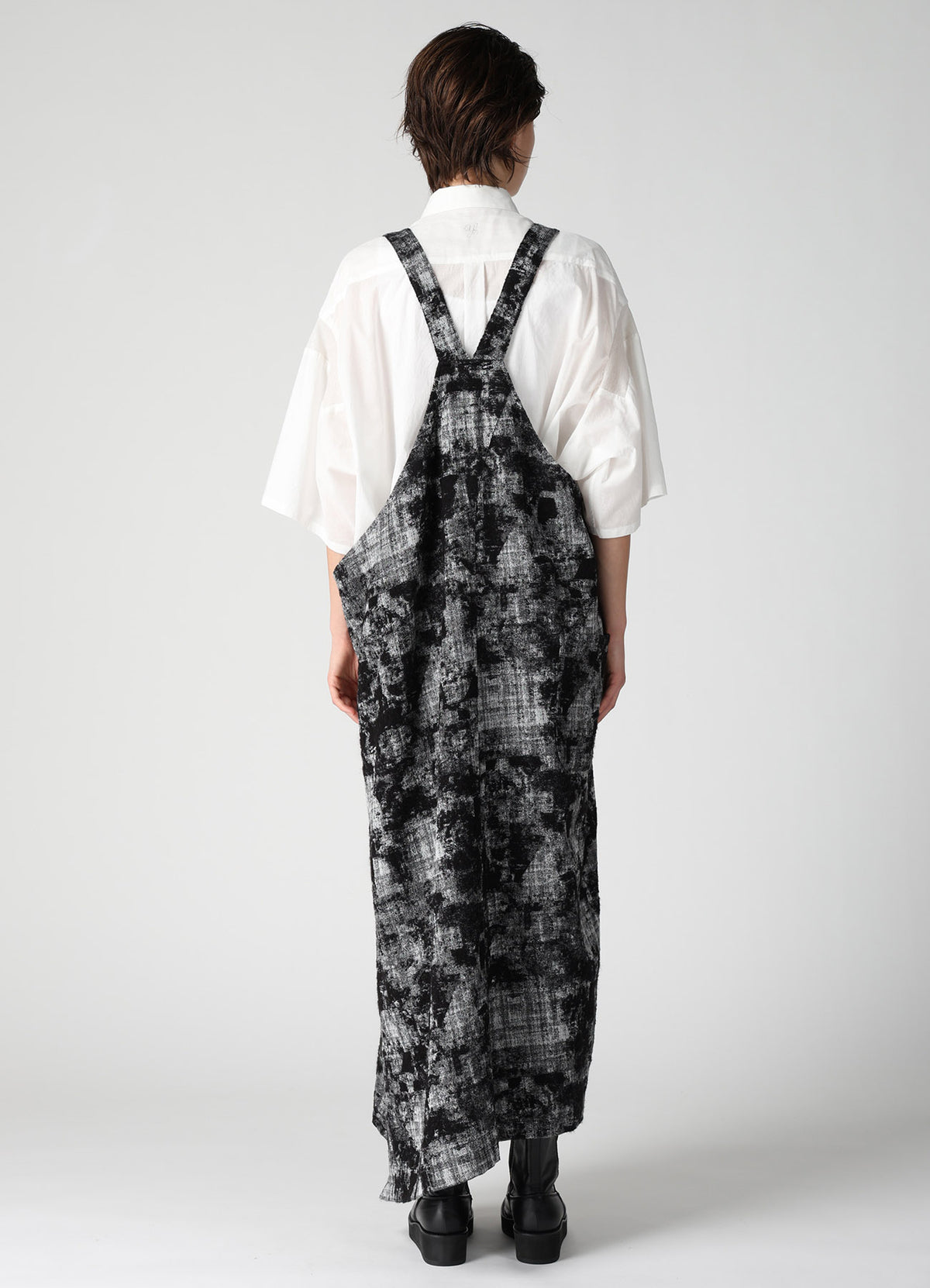 MOHAIR FADED PLAID JACQUARD SHOULDER STRAP DRESS
