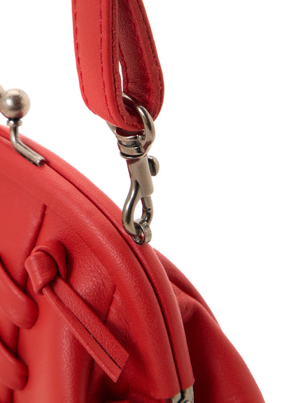SEMI GLOSS LEATHER LACE UP SHOULDER BAG