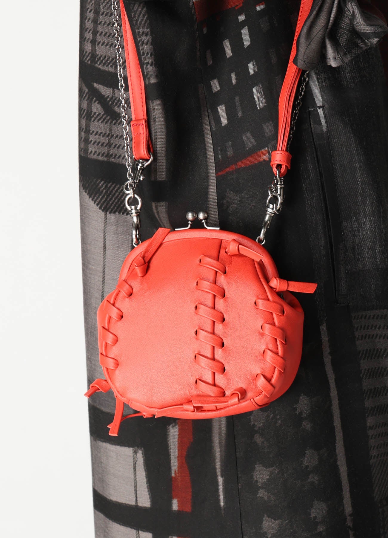 SEMI GLOSS LEATHER LACE UP SHOULDER BAG