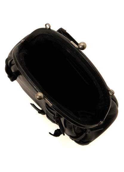SEMI GLOSS LEATHER LACE UP SHOULDER BAG