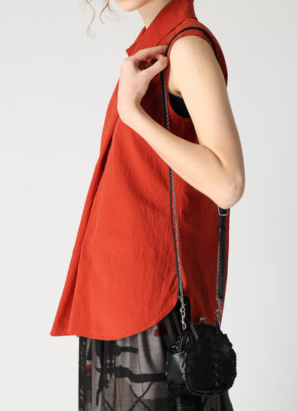 SEMI GLOSS LEATHER LACE UP SHOULDER BAG