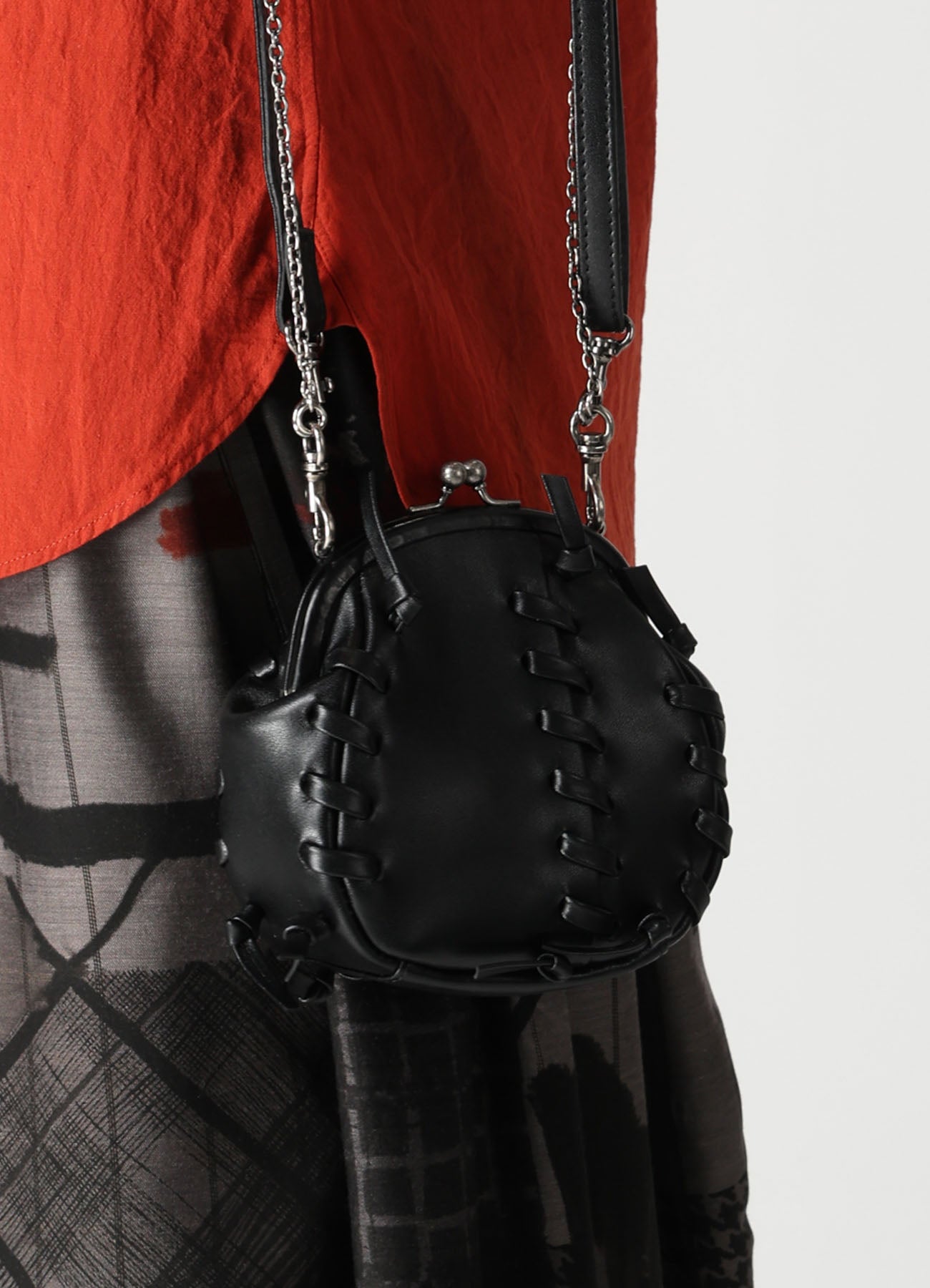 SEMI GLOSS LEATHER LACE UP SHOULDER BAG