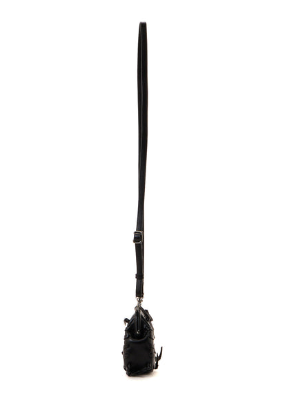 SEMI GLOSS LEATHER LACE UP SHOULDER BAG