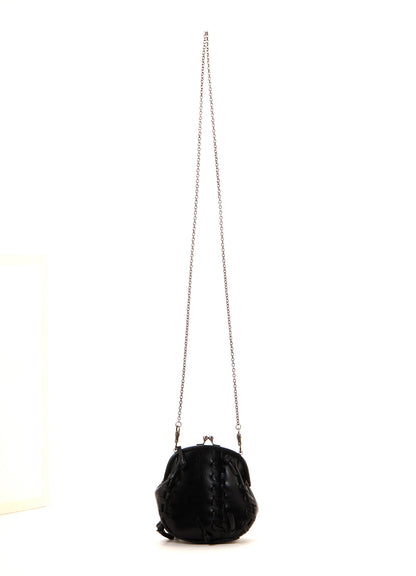 SEMI GLOSS LEATHER LACE UP SHOULDER BAG