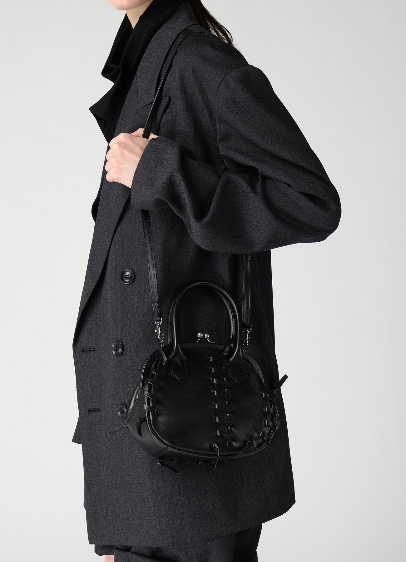 SEMI GLOSS LEATHER LACE UP BAG