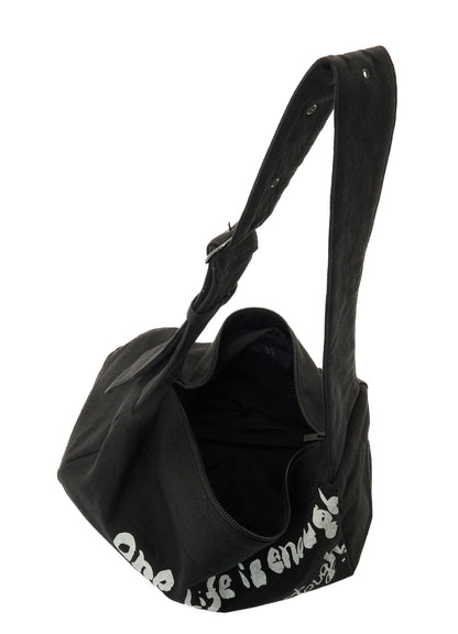 "ONE LIFE" COTTON/LINEN GABARDINE BOX SHOULDER BAG