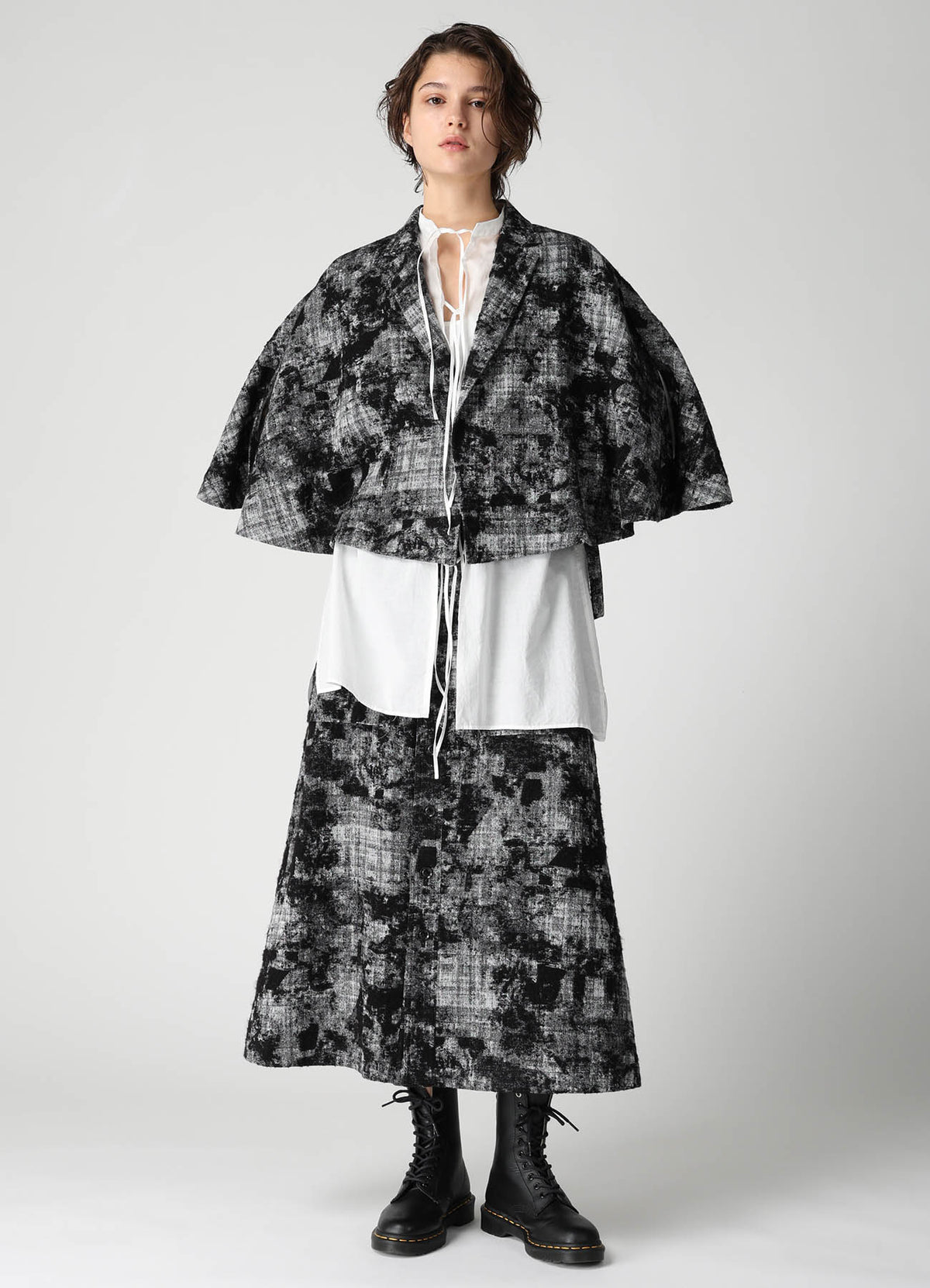 MOHAIR FADED PLAID JACQUARD TAILORED CAPE