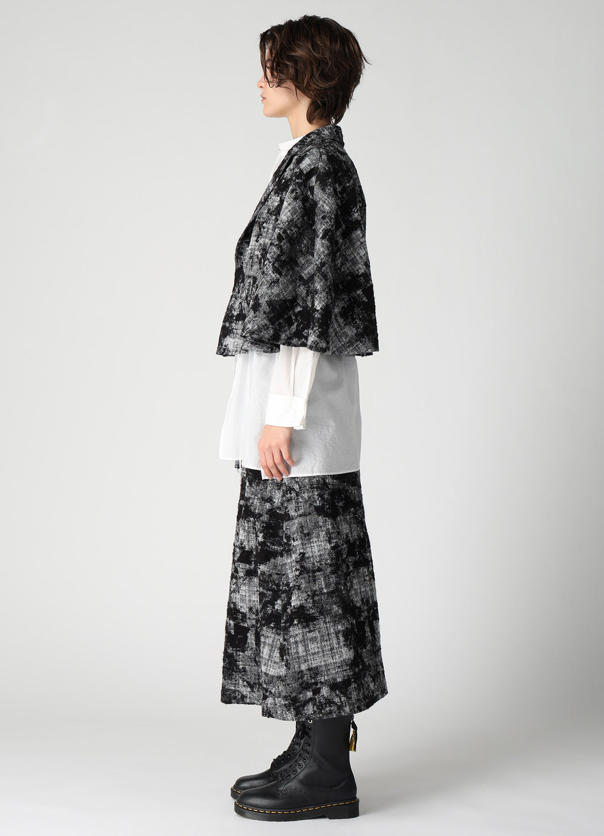 MOHAIR FADED PLAID JACQUARD TAILORED CAPE